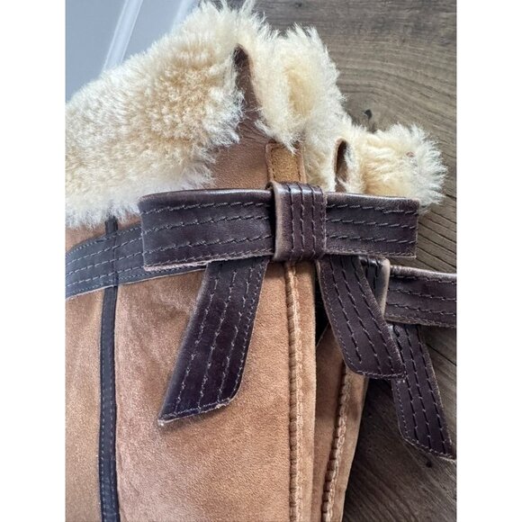 Ugg Genevieve Extra Tall Suede Shearling Boots Bow Back Chesnut Tan Women's 8 - Picture 6 of 9